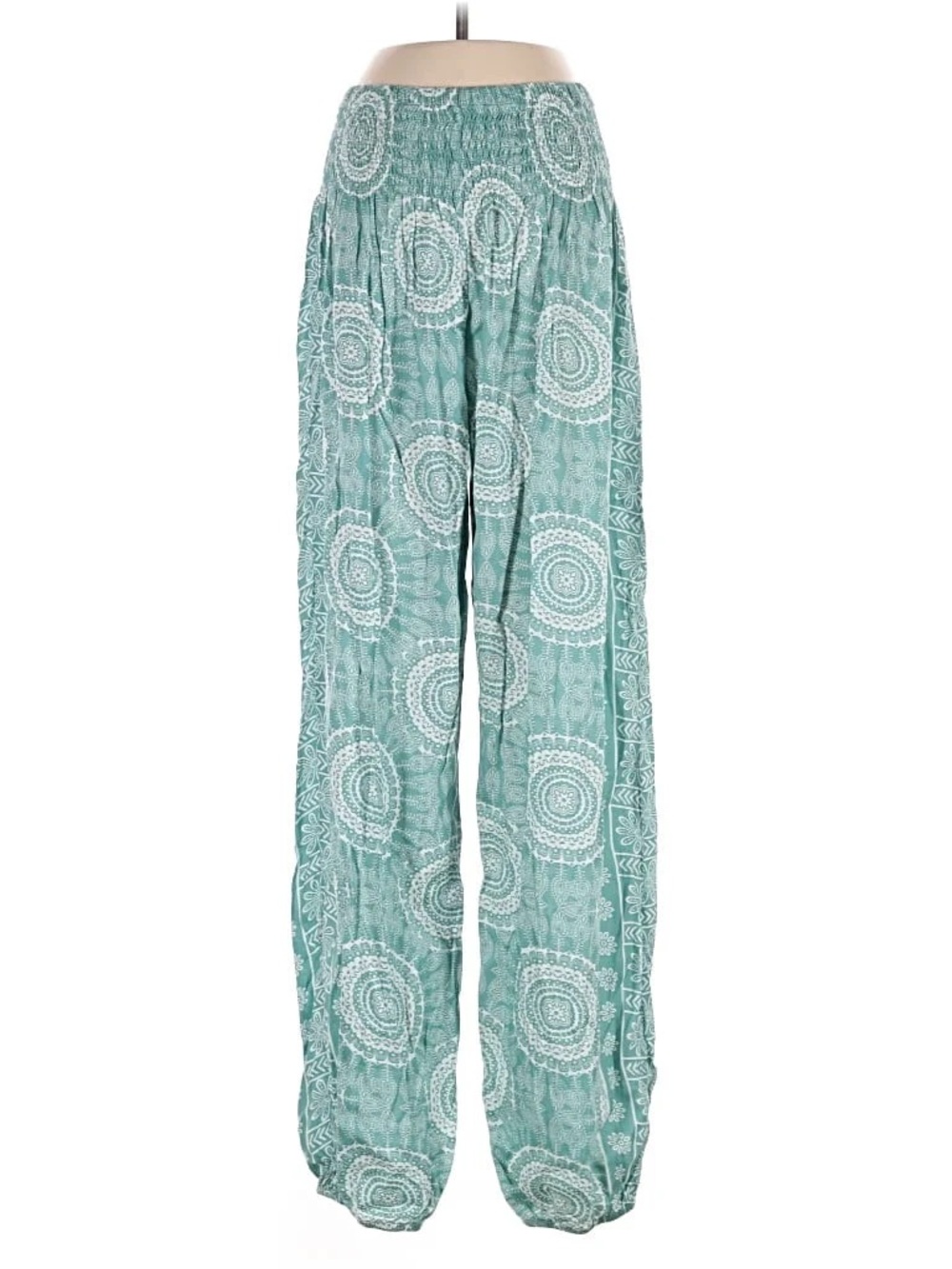 Boho Wide-Leg Printed Harem Pants - Teal